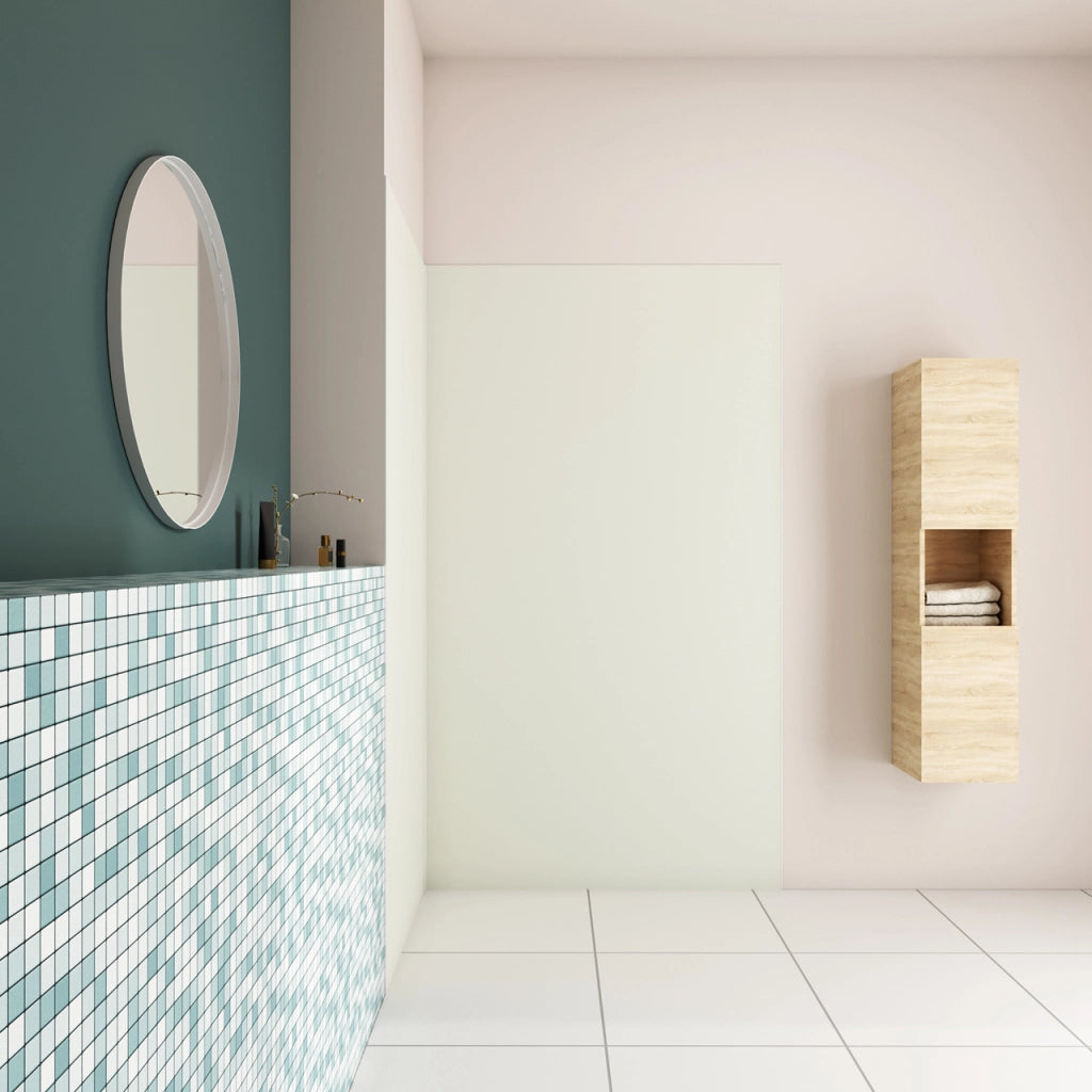 H.210 cm Pannello Doccia ad Angolo 90x120 cm Realizzato in Alluminio da 3 mm con Profili Finitura Bianco Avorio per Rivestimento Parete Bagno
