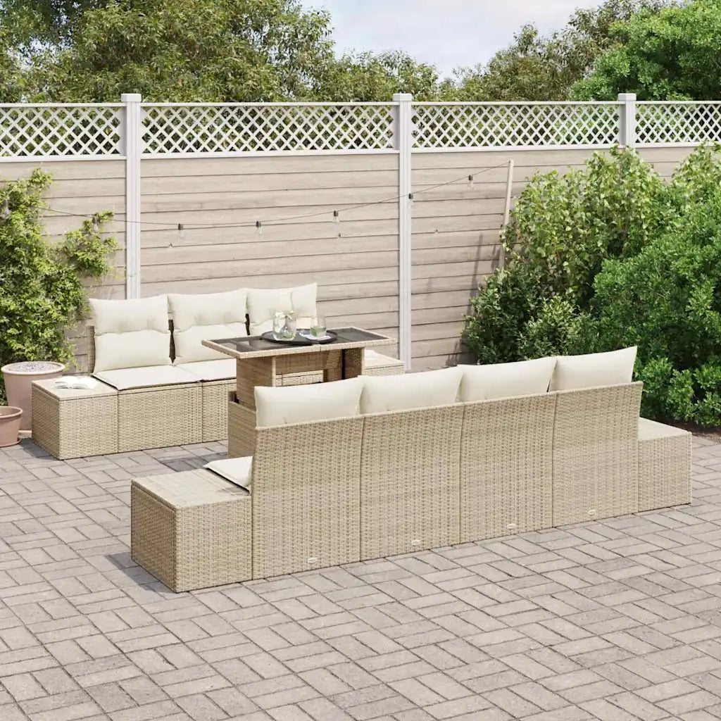 Set di divani con cuscino 8 pcs Beige e Crema polyrattan 3349127