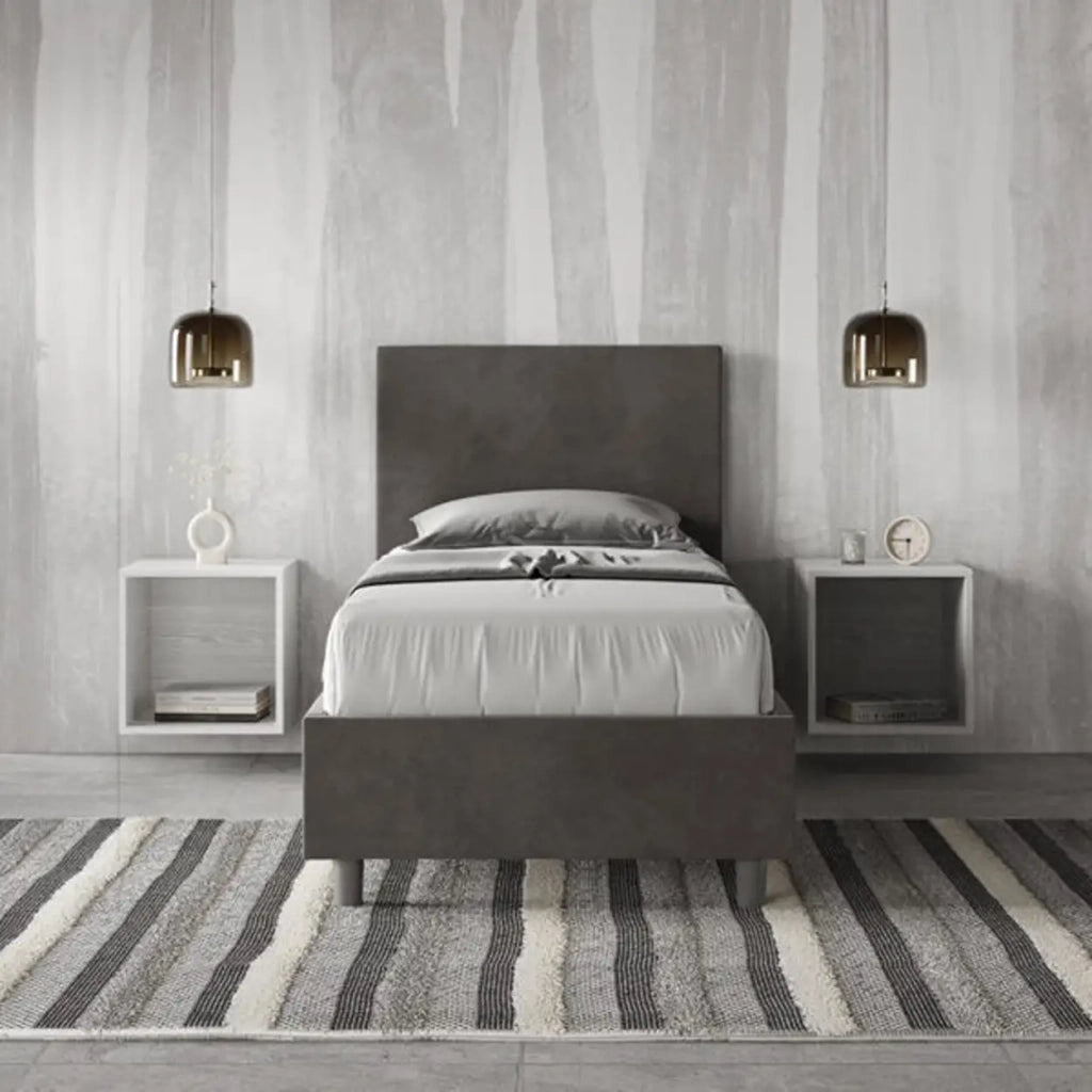 Letto singolo senza rete imbottito 80x210 microfibra grigio Adele
