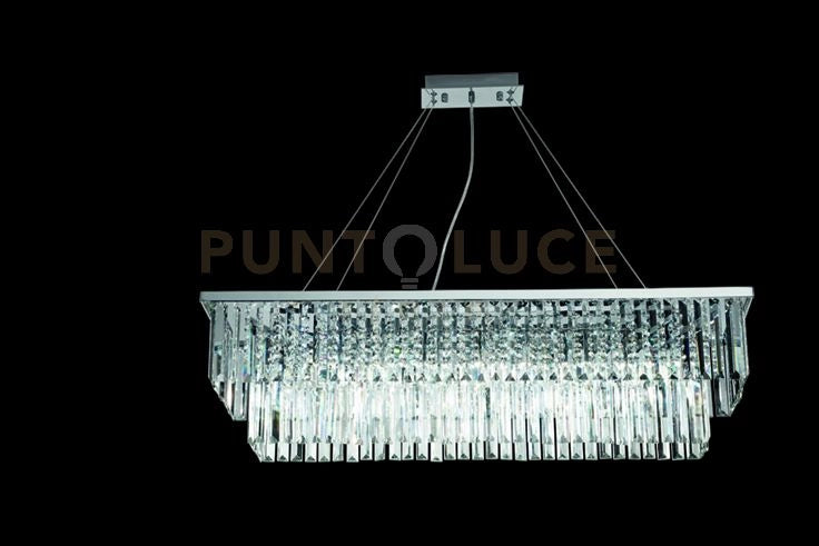 SOSPENSIONE DAIQUIRI GRANDE 8 LUCI ATTACCO E14 L.100CM CROMO E CRISTALLO