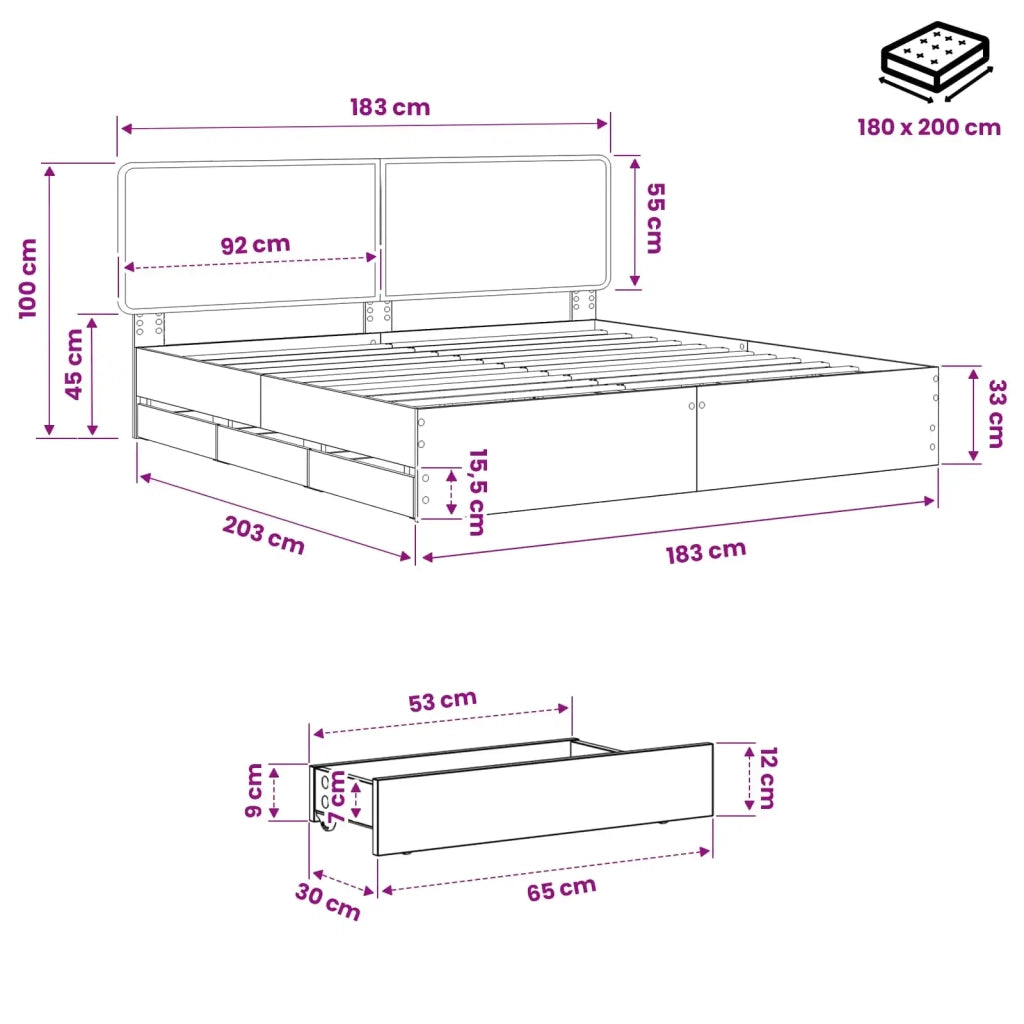Bed Frame with Storage and Headboard Artisan Oak 180 x 200 cm 3445838