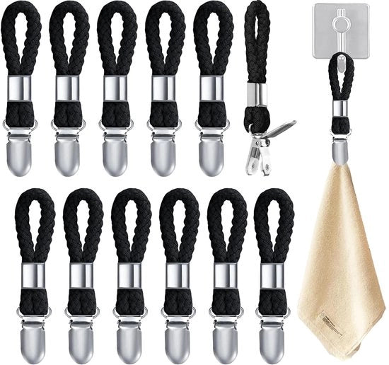 Asciugamani da parete 12 pezzi - Clip per asciugamani - Asciugamani da parete - Sostegni metallici - Antiscivolo - Per cucina/Bagno