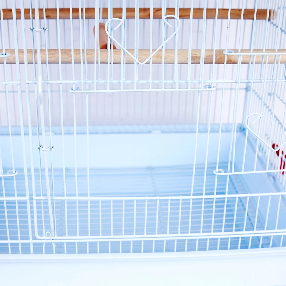 Gabbia Voliera Bianco per Uccelli Volatili Pappagalli Mangiatoie 46.5x35.5x65.5