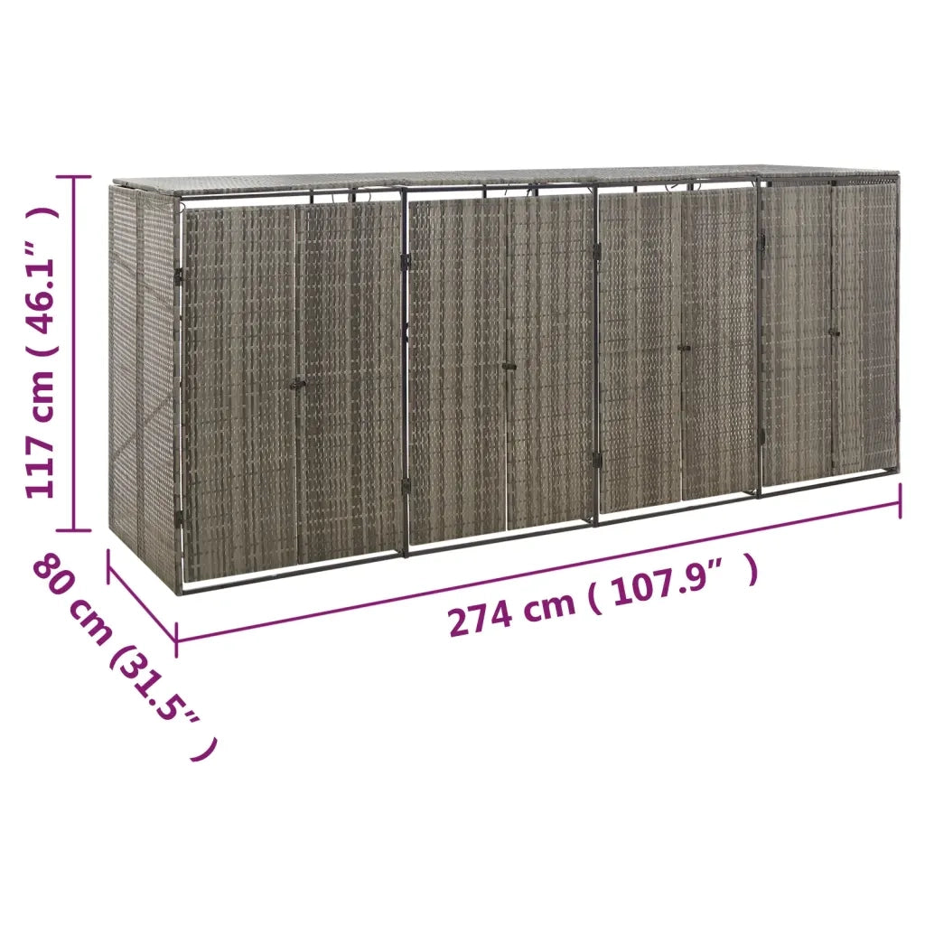 Copribidone Quadruplo Grigio 274x80x117 cm in Polyrattan 319867