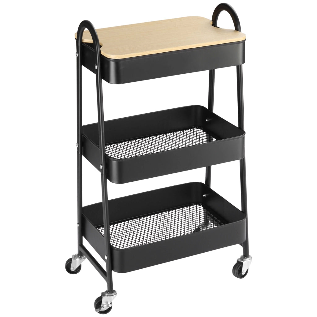 Carrello di servizio con 3 cestini ¨C Minimal ¨C Nero, metallo e plastica