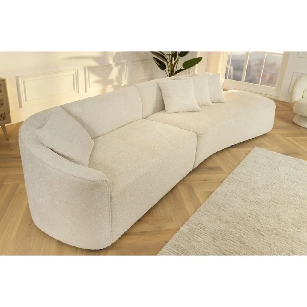 Divano dritto SOREN beige 5 posti – Divano design in tessuto bouclé con forma arrotondata