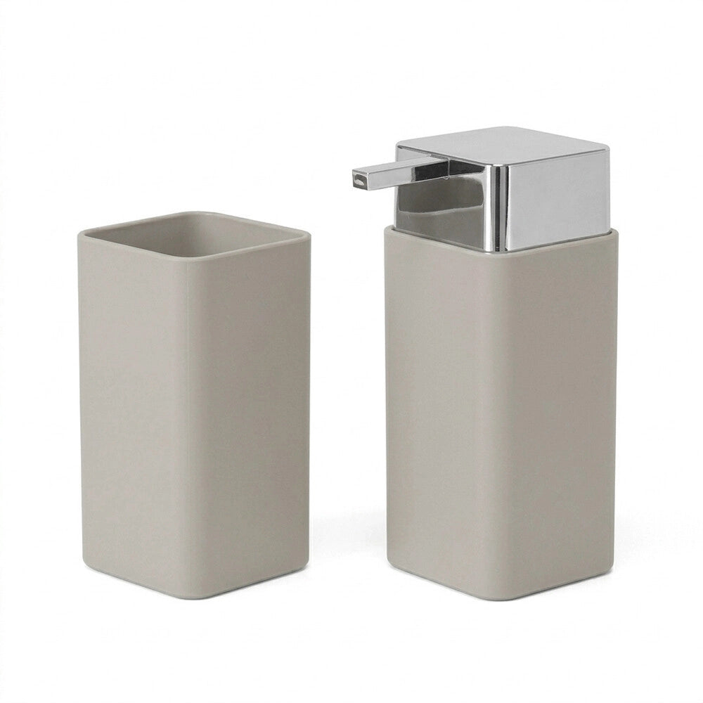 Set accessori bagno completo da 4 pezzi in plastica beige e cromo Star