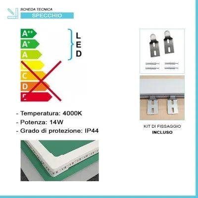 Specchio bagno 60x80 cm con LED laterali e installazione reversibile