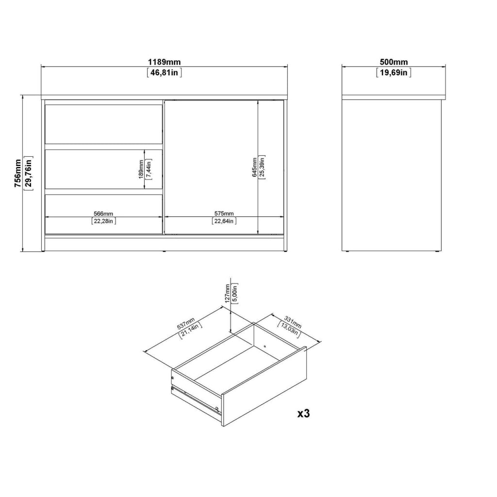 Credenza Bebinca, Buffet da soggiorno, Madia da salotto, Dispensa da cucina, 119x50 h76 cm, Rovere