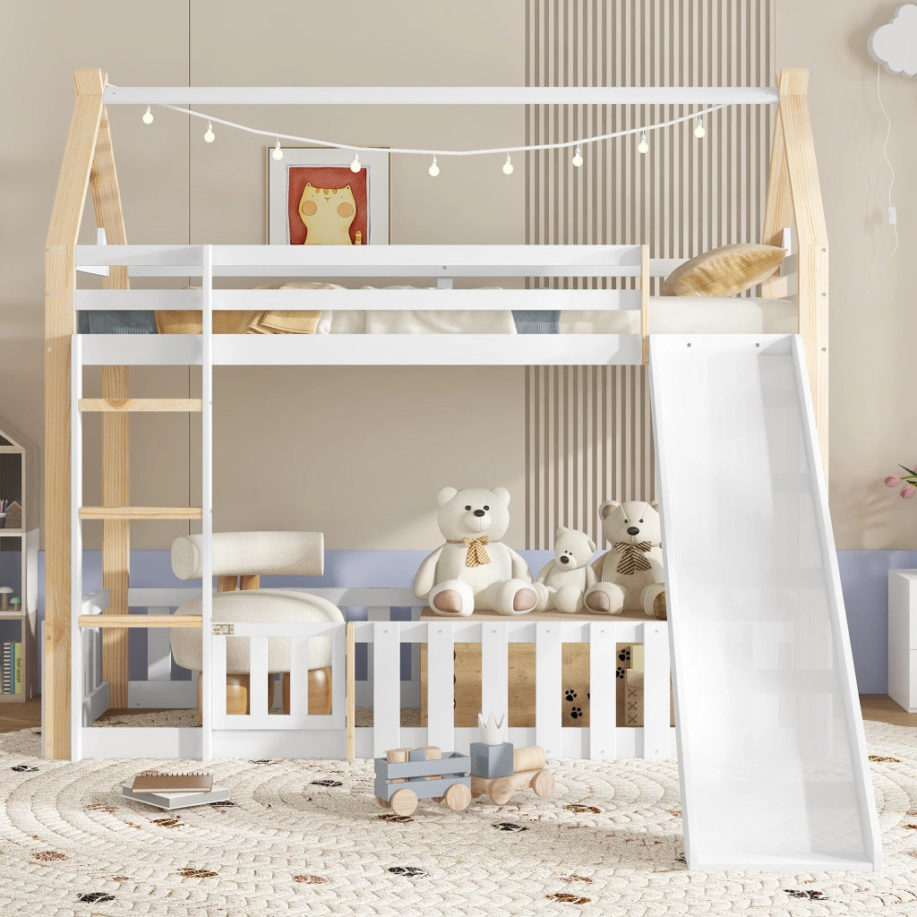 LETTO A CASTELLO con scivolo 90x200 cm bianco e naturale