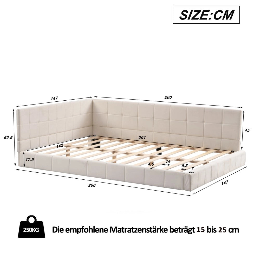 Letto Imbottito con Rete a Doghe ¨C MINIMAL ¨C Velluto Beige 140x200
