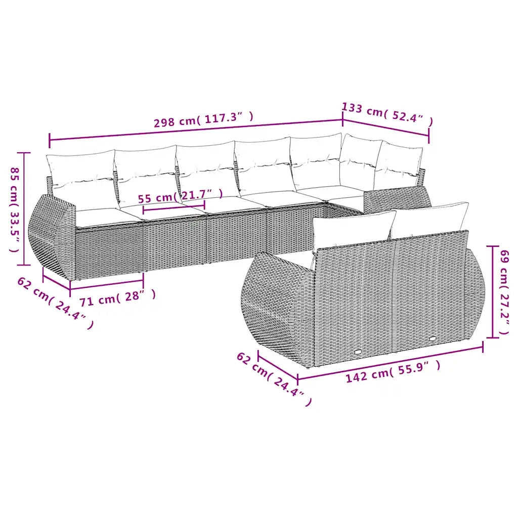 Set Divani da Giardino 8 pz con Cuscini Marrone in Polyrattan 3221622