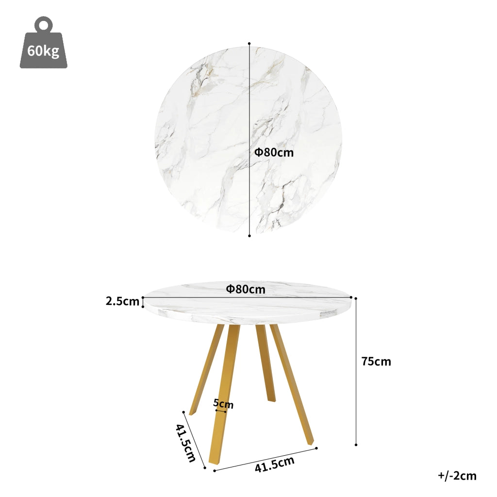 Tavolo da pranzo rotondo in MDF con gambe in ferro per cucina e sala da pranzo bianco moderno 80 × 80 × 75 cm
