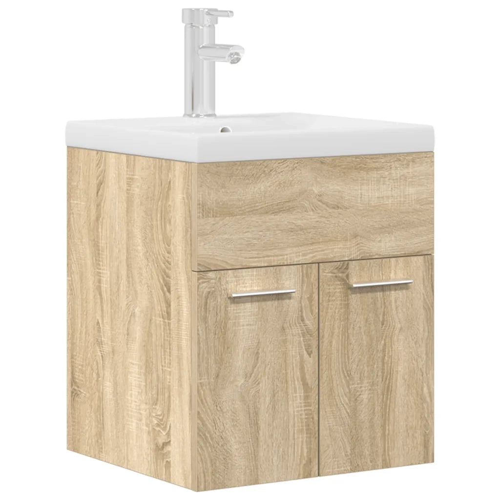 Mobile da Bagno con Lavabo | Armadio Lavabo Integrato e Rubinetto Rovere Sonoma