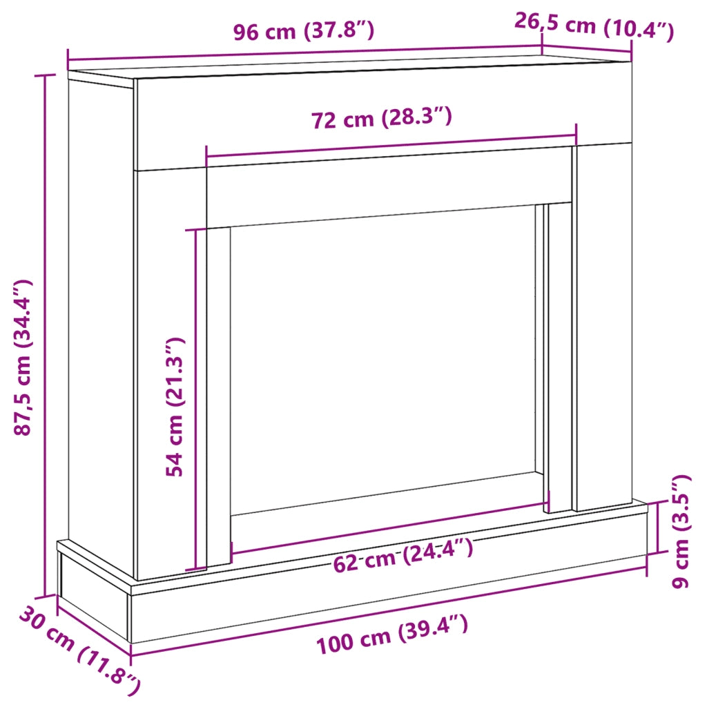 Cornice per Camino Rovere Artigianale 100x30x87,5 cm Truciolato 854570