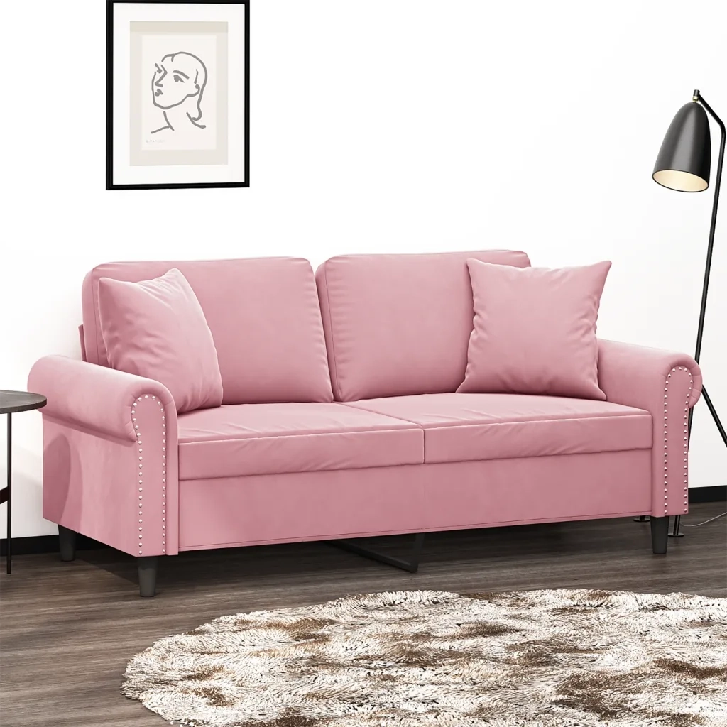Divano a 2 Posti con Cuscini Rosa 140 cm in Velluto 3200948