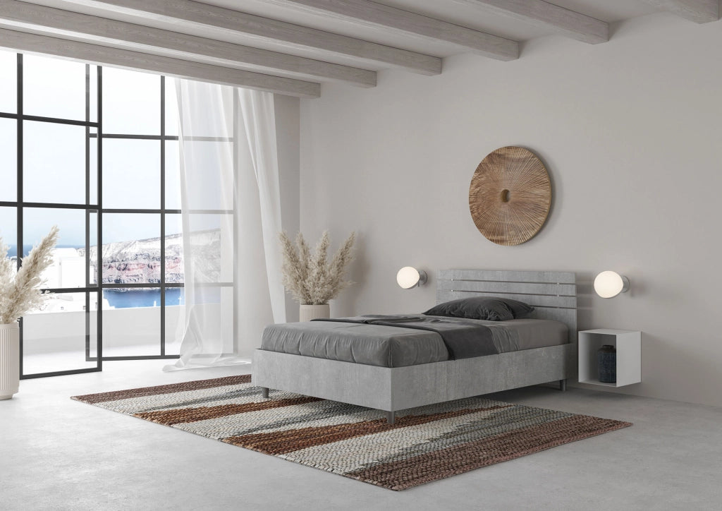 BS COM Letto una piazza e mezza con rete 120x190 testata dritta con doghe cemento