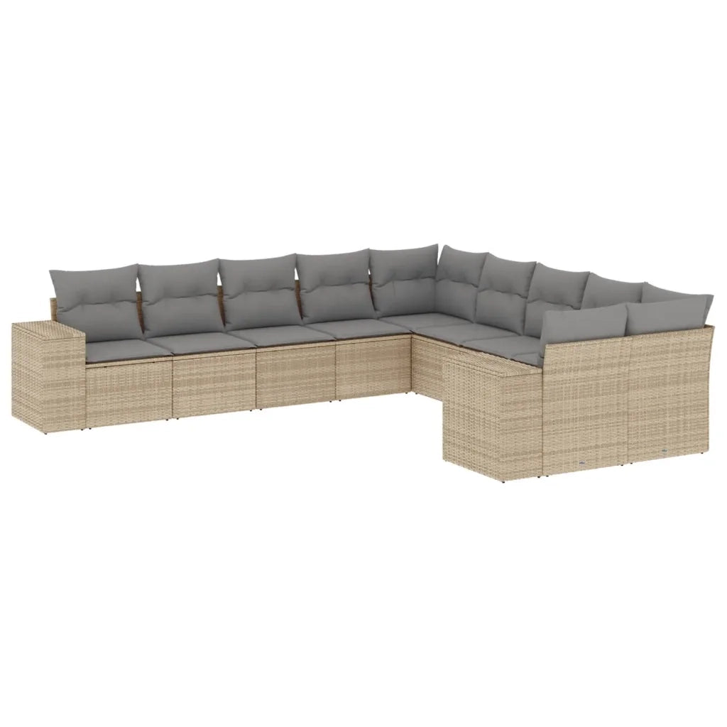 Set Divano da Giardino 10 pz con Cuscini Beige in Polyrattan 3223108