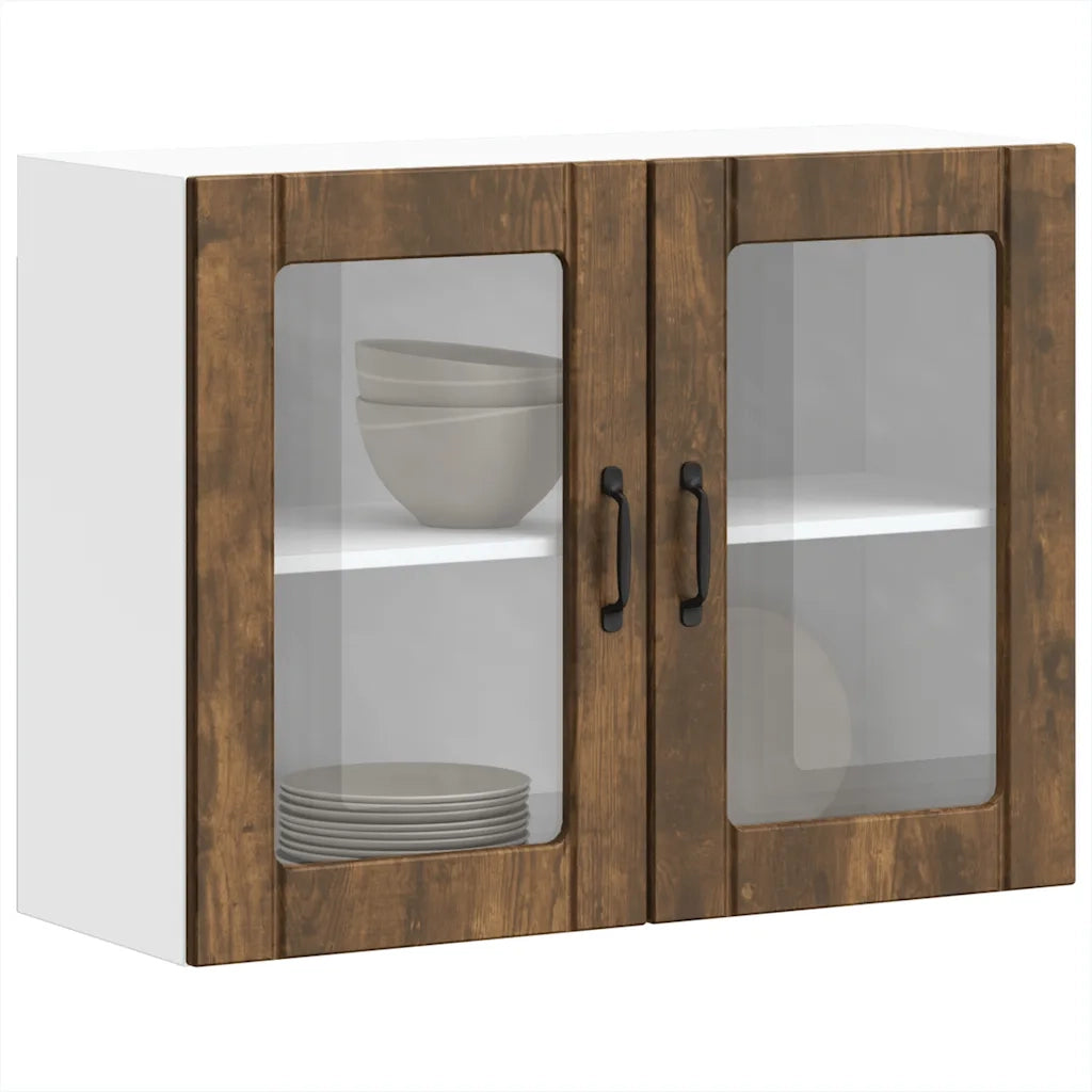 Pensile da Cucina con Porta in Vetro-Mobile Cucina da Parete Lucca Rovere Fumo 732711