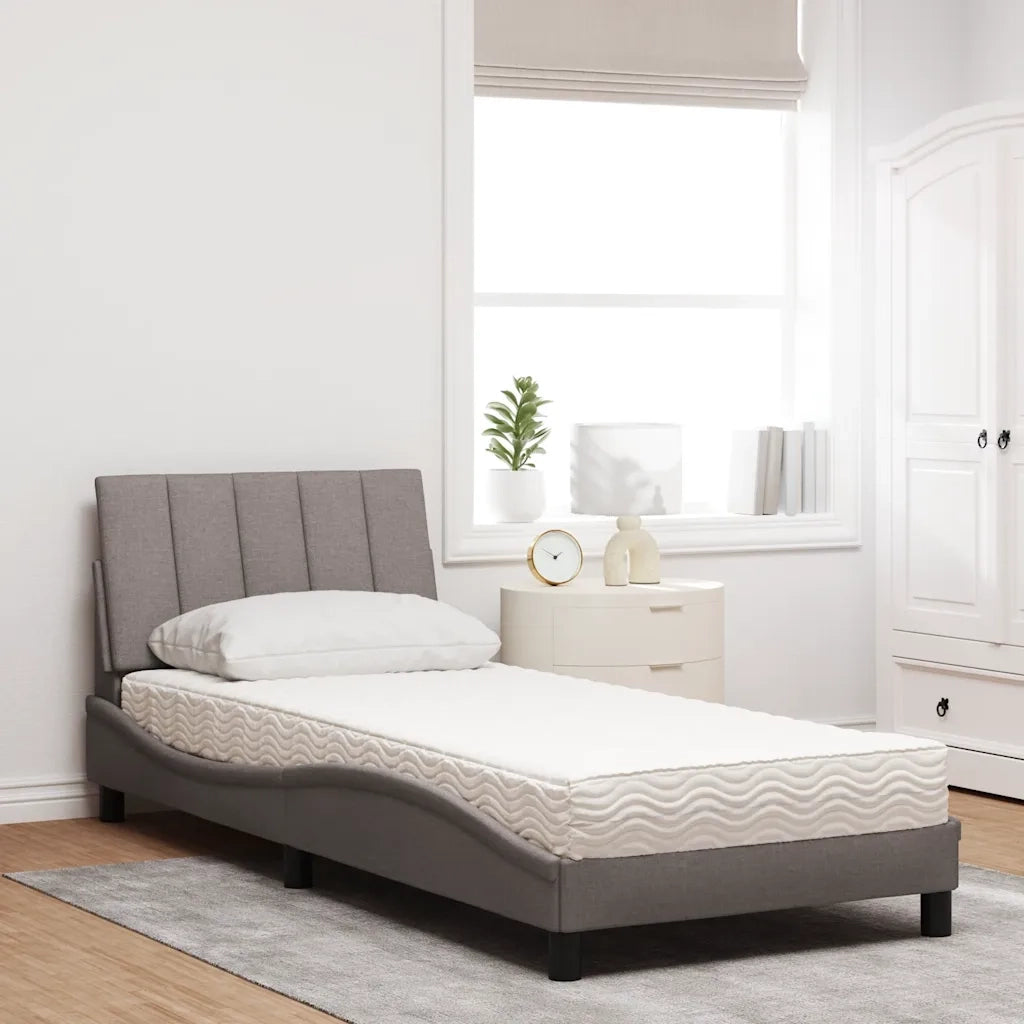 Letto con Materasso Hanko Tortora 90x200 cm in Tessuto 3310507