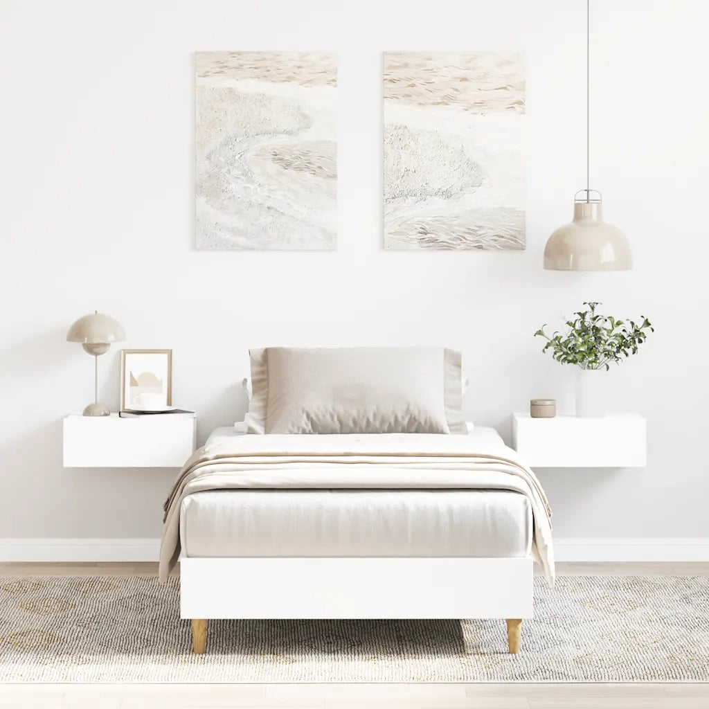 Letto singolo | Letto per adulti | Giroletto senza Materasso Bianco 90x200 cm in Legno Multistrato