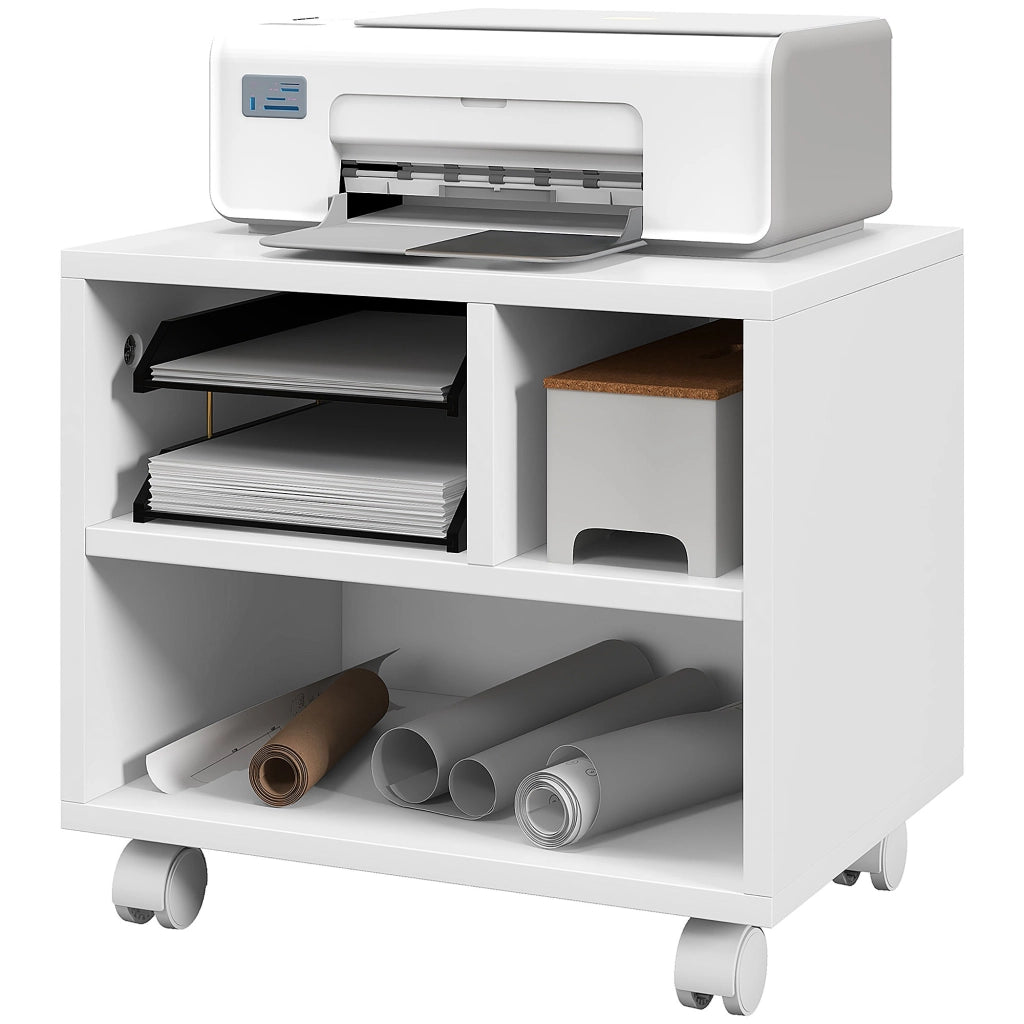 Scrivania con supporto per stampante e ruote ¨C Minimal ¨C 40x30x36 cm bianco