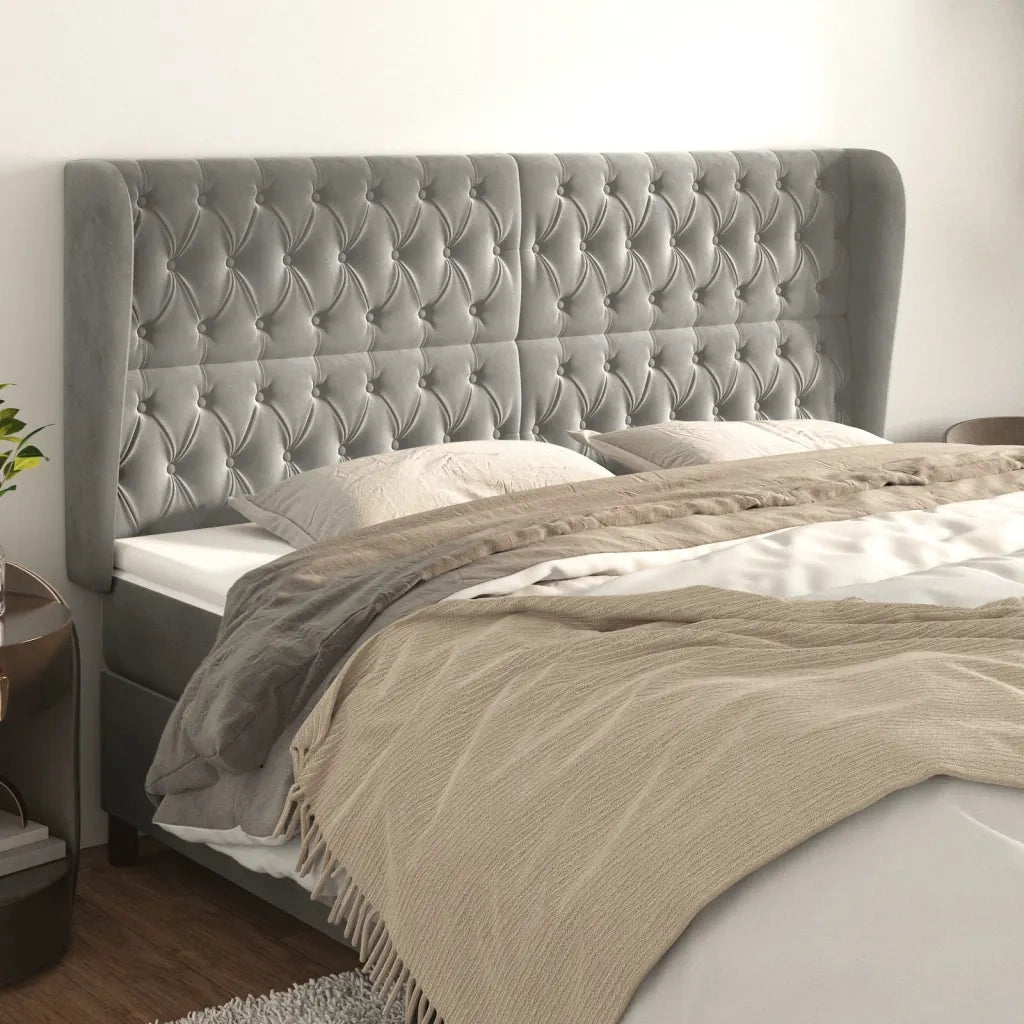 Testiera ad Orecchio-Testata con Orecchie Grigio Chiaro 203x23x118/128 cm in Velluto 321339
