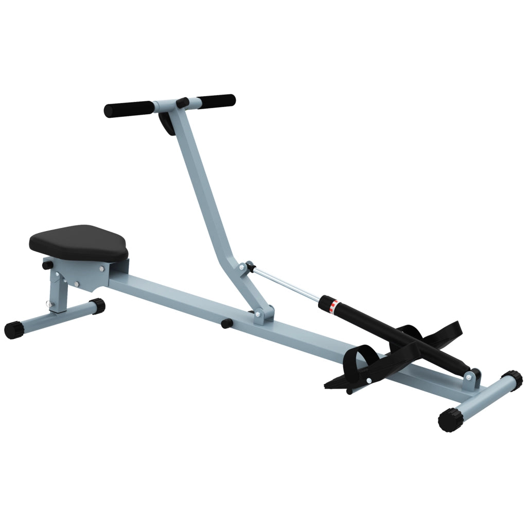 Vogatore con display LCD, attrezzatura fitness, vogatore a carrucola, allenatore domestico, con display LCD, acciaio+PVC, grigio, 130x47,5x67 cm