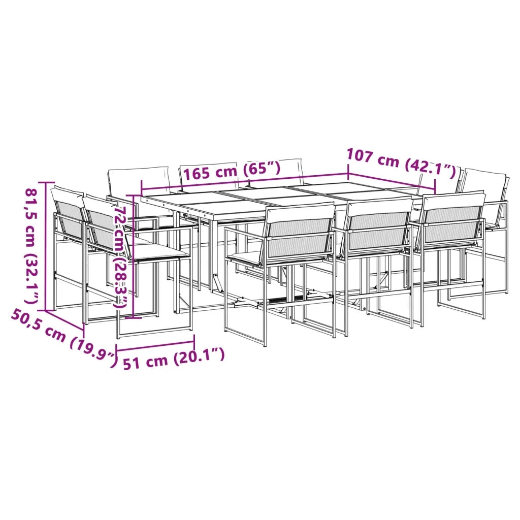 Set da Pranzo da Giardino 11 pz con Cuscini Bianco in Textilene 3295109