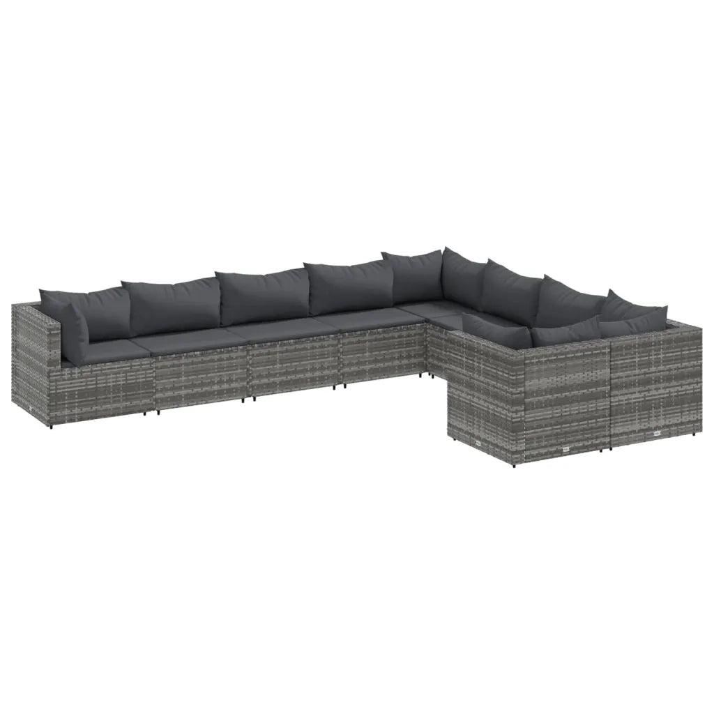 Set Divano da Giardino 9 pz con Cuscini Grigio in Polyrattan 3308314