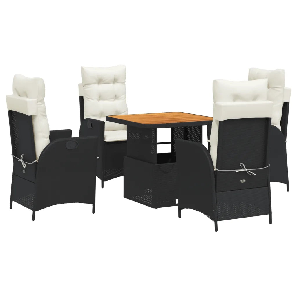 Set da Pranzo da Giardino 5 pz Nero con Cuscini in Polyrattan 3277434