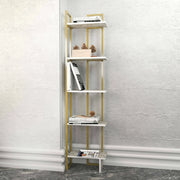 Libreria Giraffa, Scaffale da ufficio, Mobile portalibri, Biblioteca, 45x22h180 cm, Bianco e Oro
