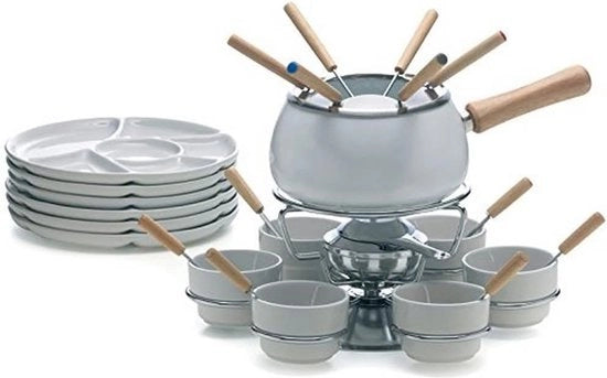 Fondueset 28 pezzi - Bianco - Incluso 6 Commensali/Coppe/Fork - Natale