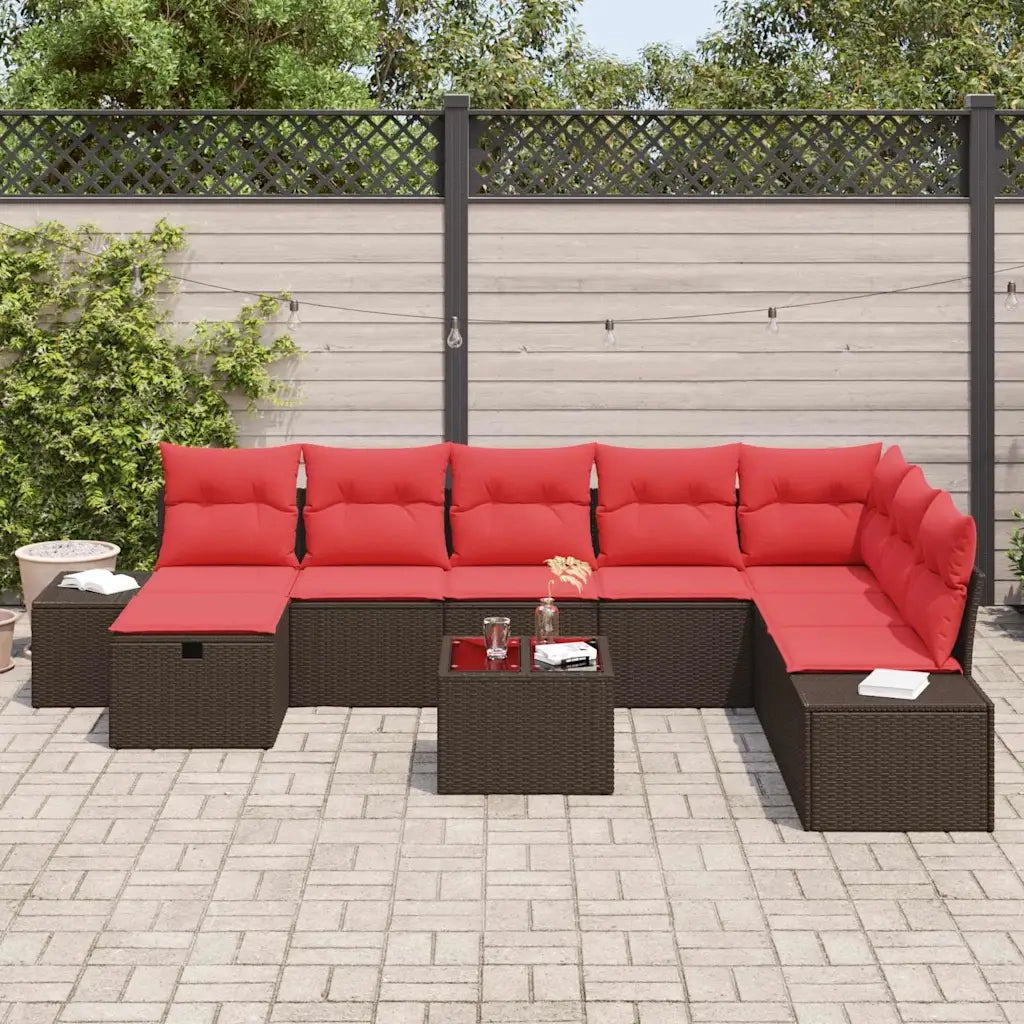 Set Divano da Giardino 9 pz Marrone polyrattan 3360775