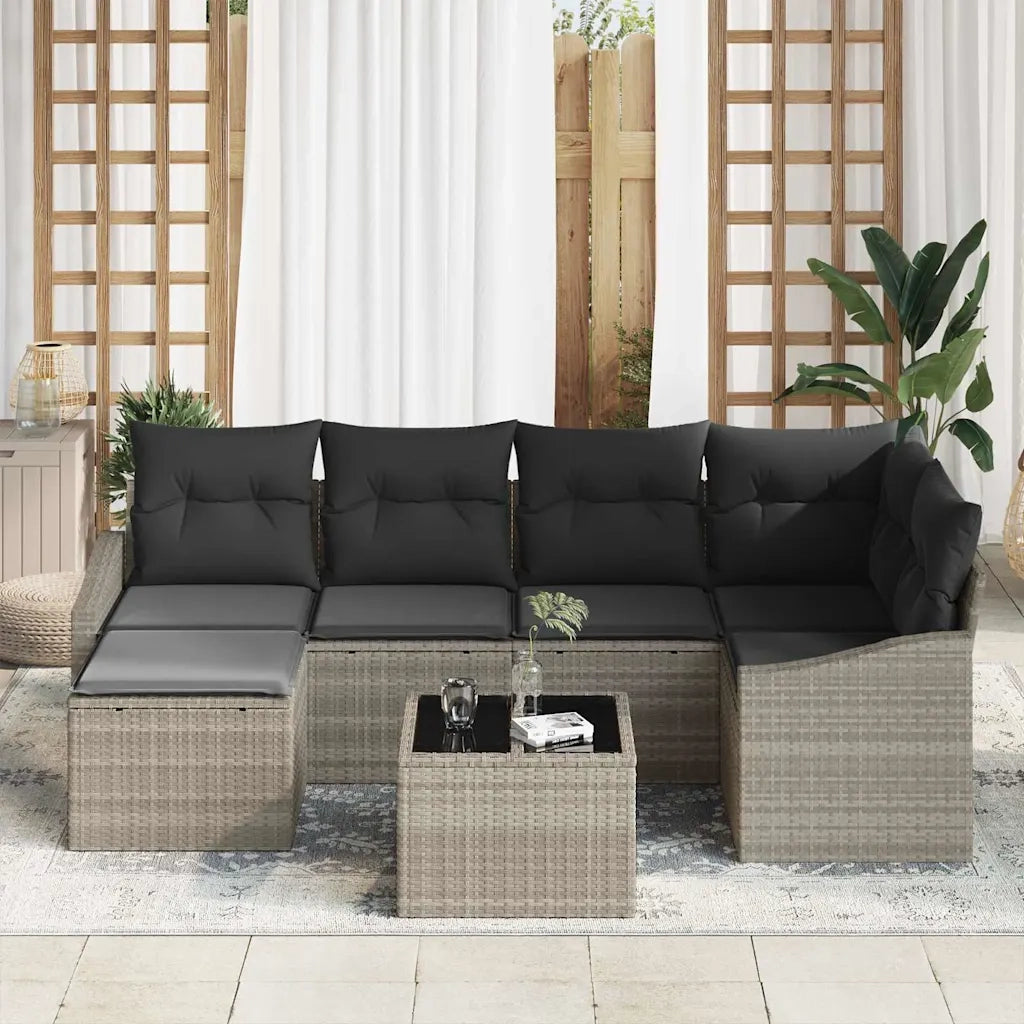 Set da Pranzo per Giardino con cuscino 7 pcs Grigio chiaro