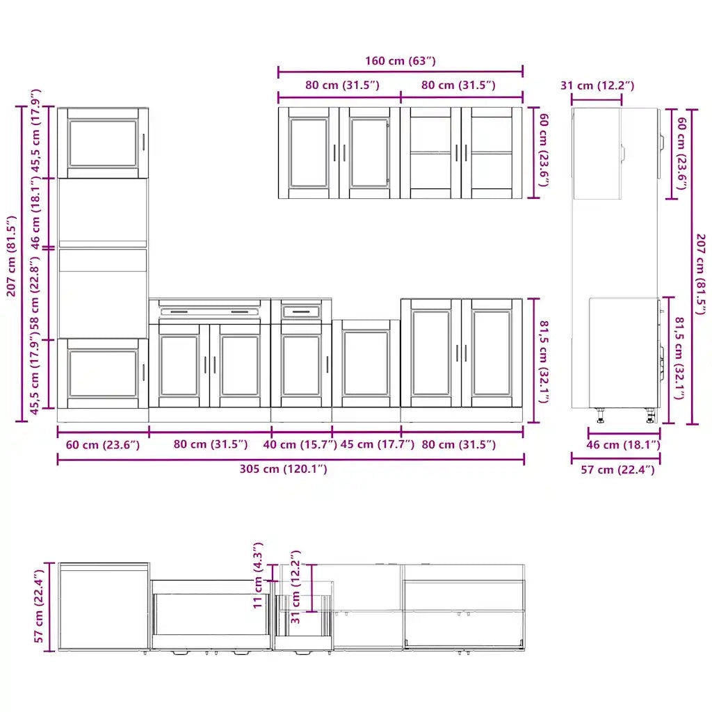 Set Mobili da Cucina 7 pz Porto Bianco Legno Multistrato 3314751