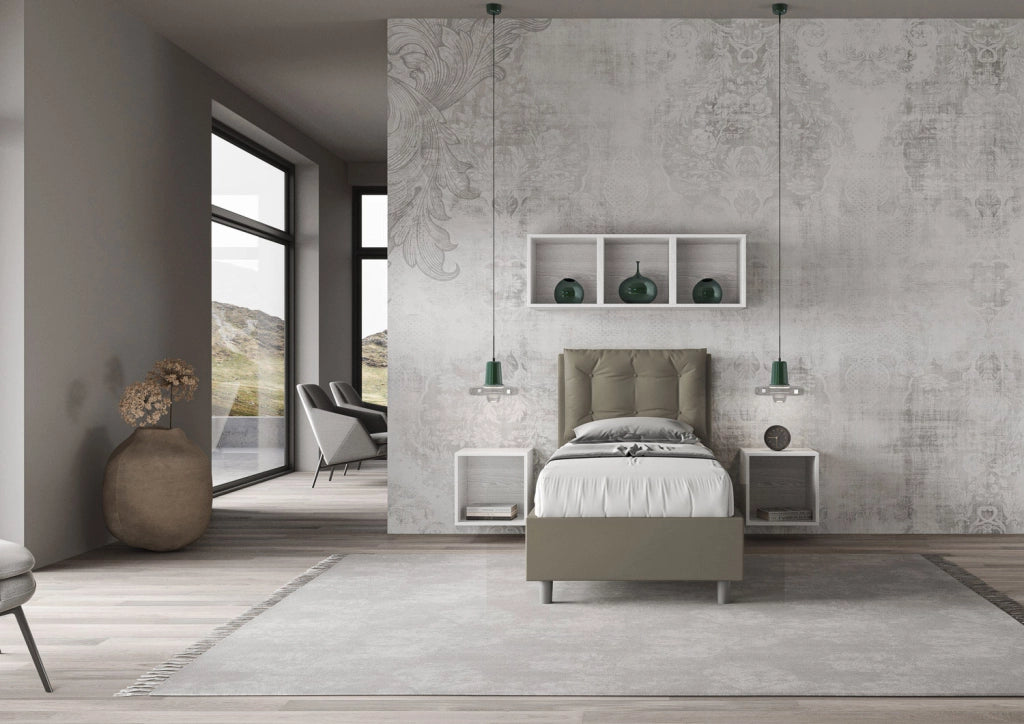 BS COM Letto singolo contenitore imbottito 80x200 similpelle cappuccino