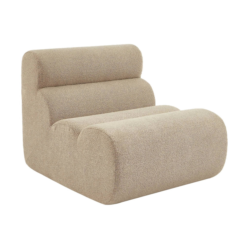 Poltrona bouclé testurizzata con poggiapiedi, beige