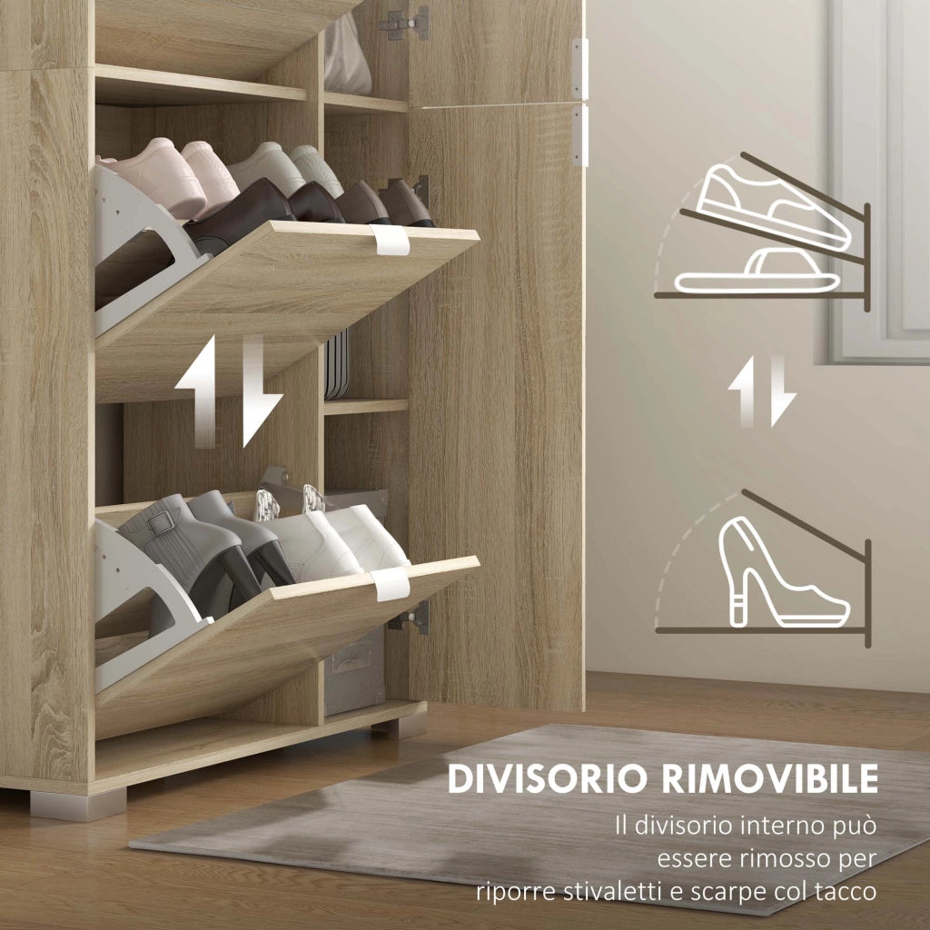 Armadio Scarpiera con Specchio e Cassetti ¨C Minimal ¨C Rovere 82x30x168cm