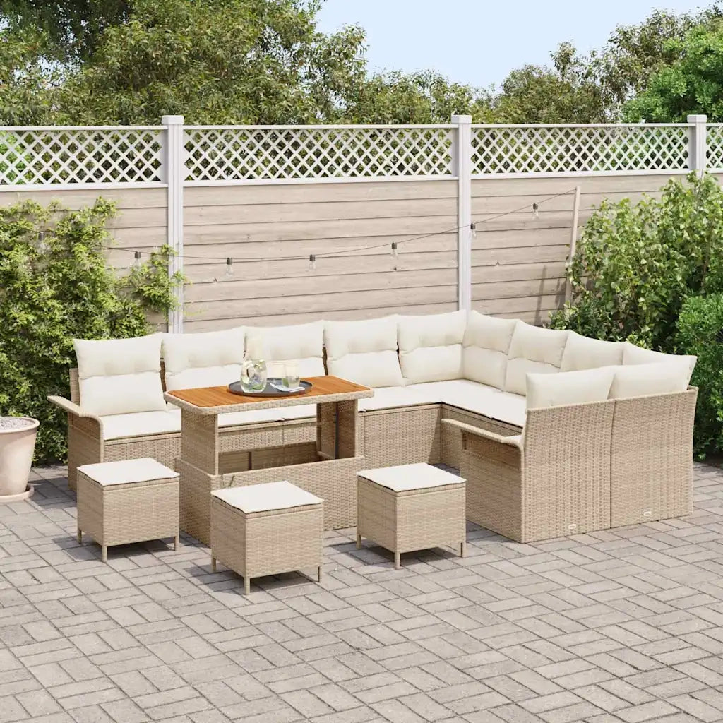 Set Divano da Giardino con cuscino 13 pcs Beige polyrattan