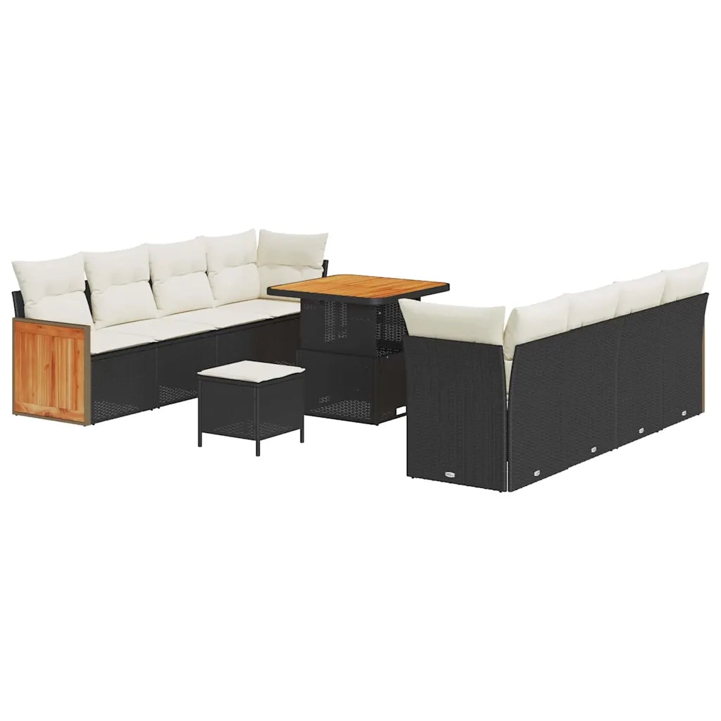 Set Divano da Giardino con cuscino 11 pcs Nero e Crema