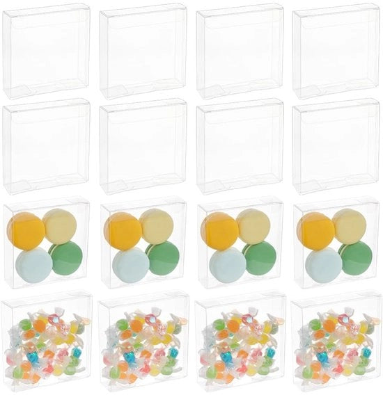 Cesti da regalo con coperchio - 72 pezzi - Rettilineo 10x10x3cm - PVC trasparente - Cesti da nozze/cesti da dolci - Pellicola protettiva - Confezioni