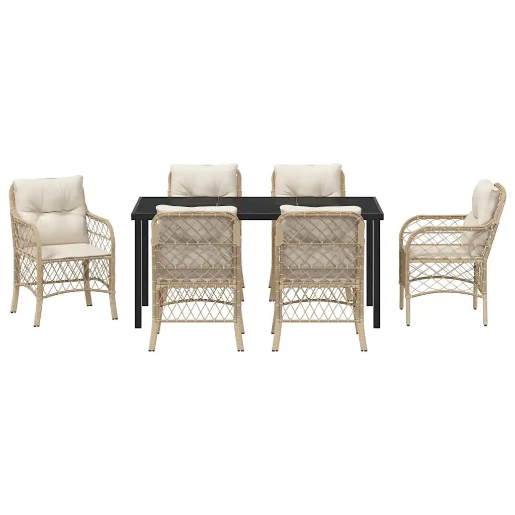 Set da Pranzo per Giardino con cuscino 7 pcs Beige polyrattan