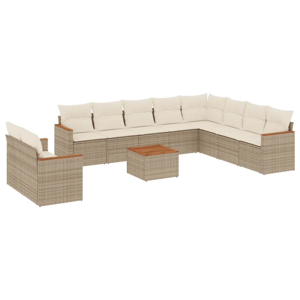 Set Divani da Giardino 11 pz con Cuscini Beige in Polyrattan 3258523