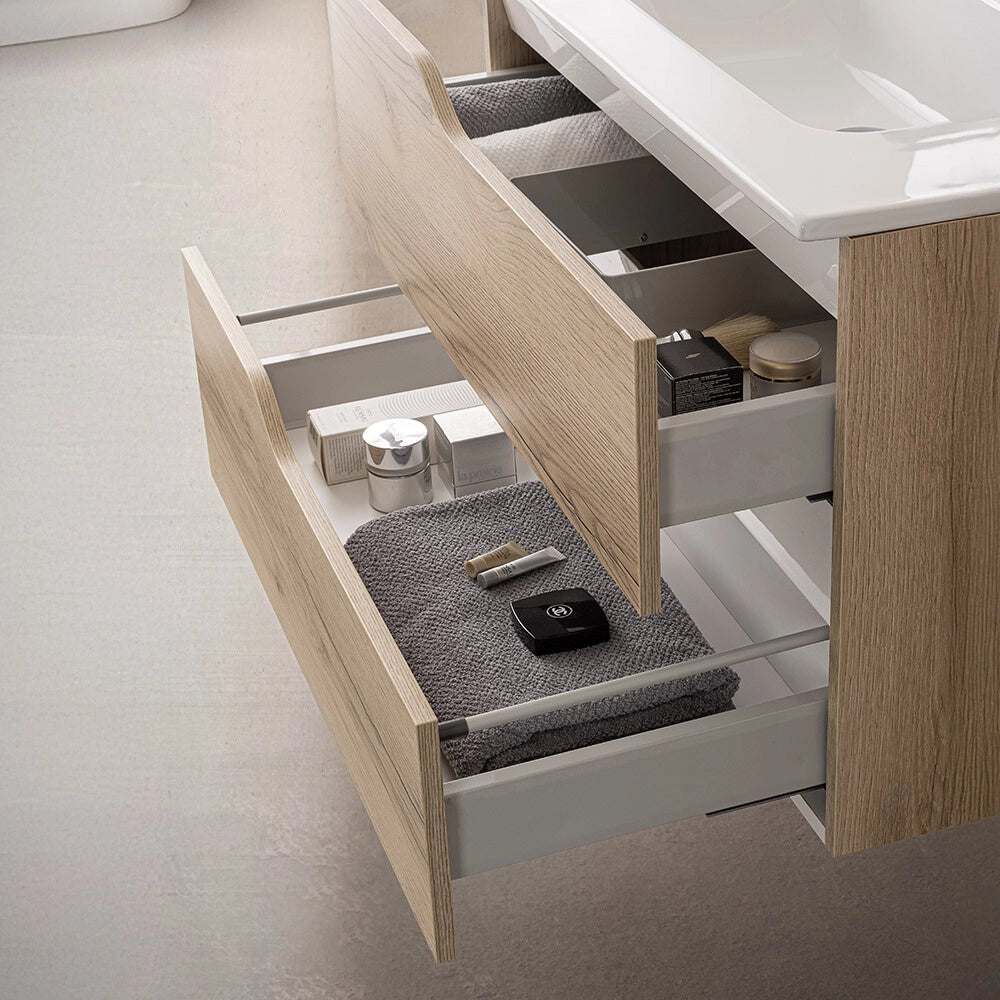 Mobile bagno sospeso 80cm quercia e bianco con lavabo Sumya