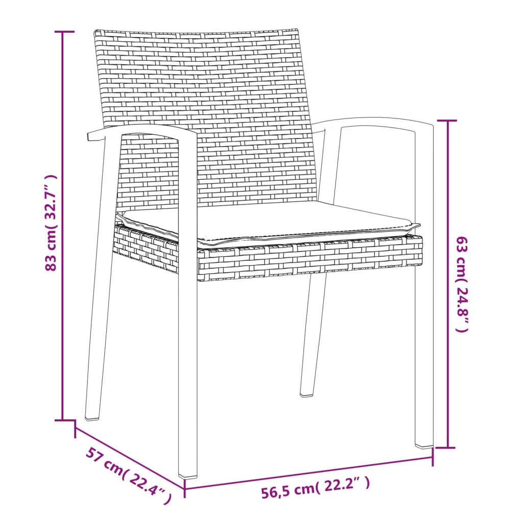 Set Pranzo da Giardino 3pz con Cuscini in Polyrattan e Acciaio 3186969