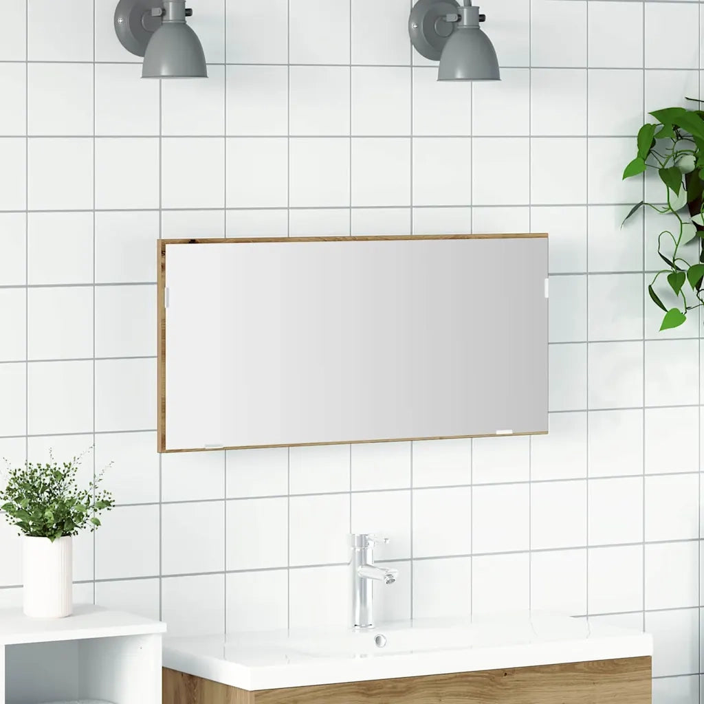 Specchio con luci a strisce a LED rovere artigianale 80 x 37 cm 863307
