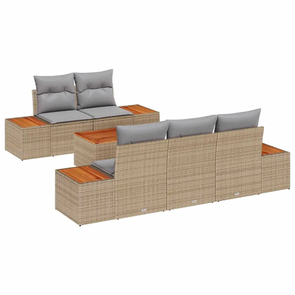 Set Divano da Giardino con cuscino 6 pcs Beige Poly Rattan