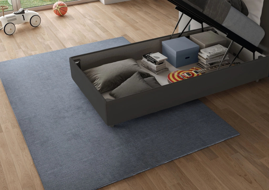 BS COM Letto singolo contenitore imbottito 90x190 microfibra grigio