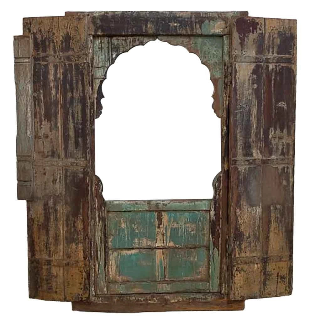 Finestra in legno con finitura artigianale marrone, 86x10x145h cm